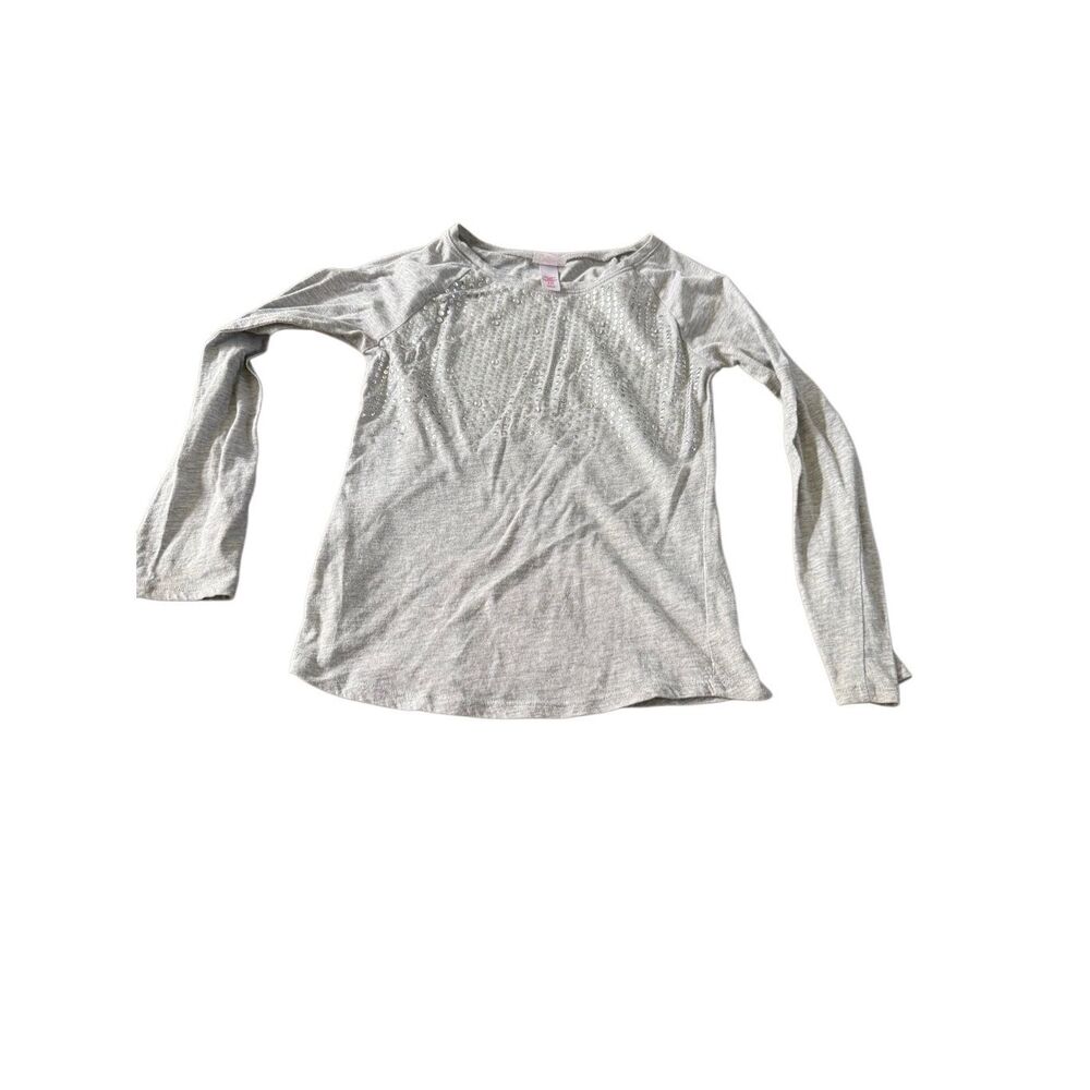 Justice girls long sleeve sequin top - sz 10- grey silver cotton